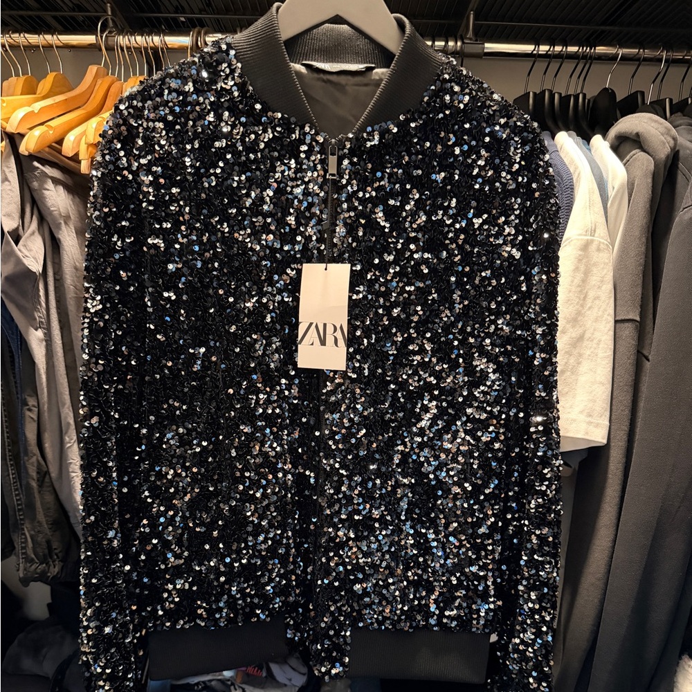 Zara Midnight Sequin Bomber